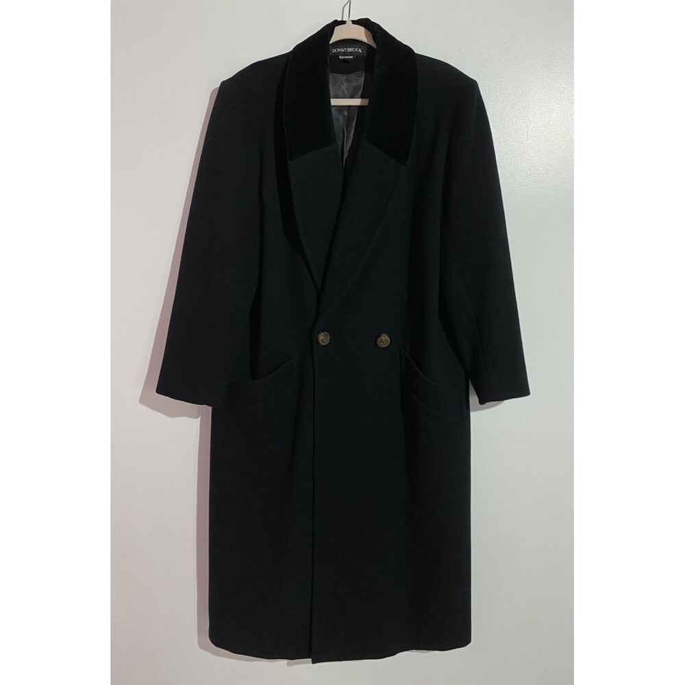 VTG Donny Brook Overcoat 10 Black Wool Velvet Collar Old Money Long Trench Coat‎